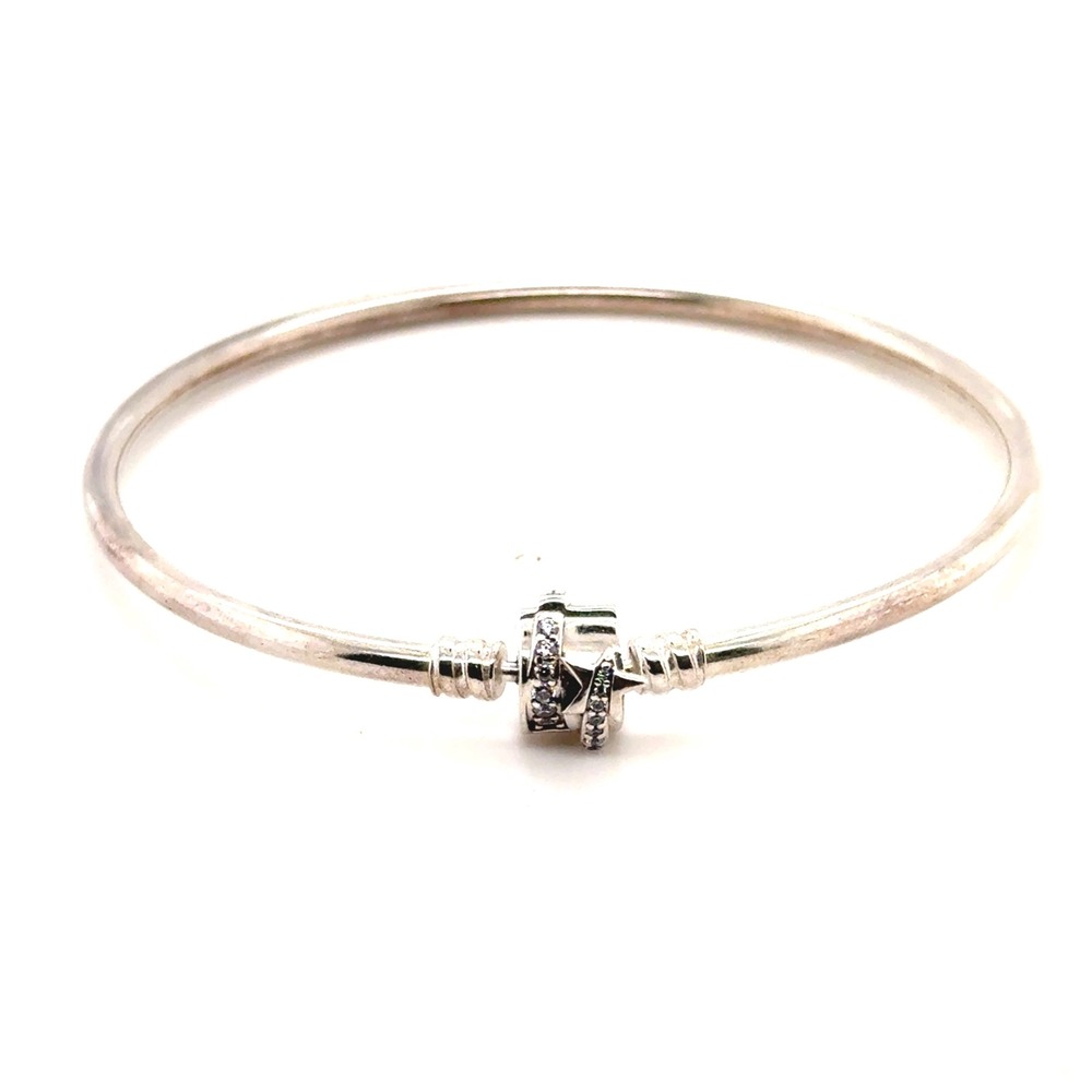 Pandora Moments Shooting Star Bangle Sterling Silver CZ Star Clasp 8in 20.3cm